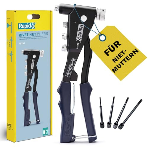 Pince à écrous à riveter Rapid RP110 pour écrous à riveter M3, M4, M5, M6 - Construction durable en aluminium moulé sous pression et acier avec poignée souple - FSC (5001722)