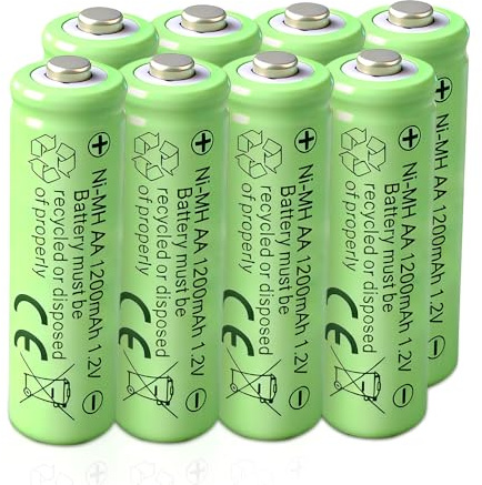 Rechargeable AA Batteries, 1.2V Ni-MH 1200mAh, for Outdoor Garden Solar Lights (8-Set)