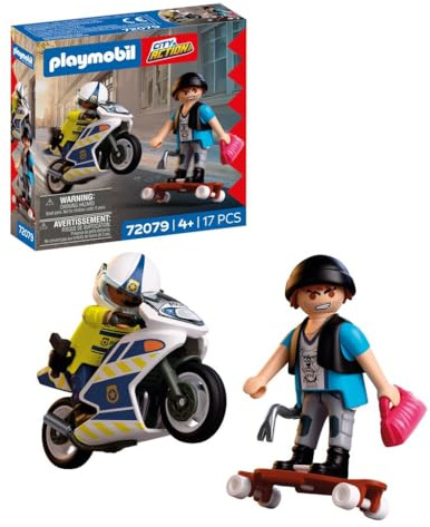 Playmobil City Action Polismotorcykeljakt, Polis Jagar Tjuv På Longboard, Uppmuntrar Kreativitet, Barnleksak Från 4 År, 72079