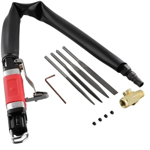 AF-5 Scie pneumatique sabre pneumatique avec mandrin de 5 mm, 7800 tr/min pour couper, meuler le métal et le bois – Rouge/noir/argenté