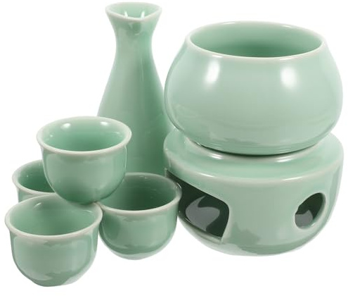 Homoyoyo Juego de Sake de Porcelana con Tetera y 2 Tazas, Calentador Cerámico para Mantener Vino Caliente, Botella y Cuenco para Sake y Té, Set Tradicional Japonés para Bebidas Calientes