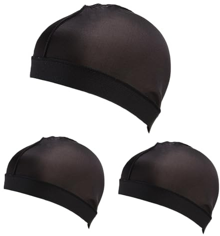 3 Stück Seidige Wellenkappen, Wave Caps Kopftuch Herren Satin Durag Elastisches Band Wellenkappen Silky Durag Skullies Mützen Duschhaube Weich Atmungsaktiv Unisex für Schlafen und Dusche Schwarz