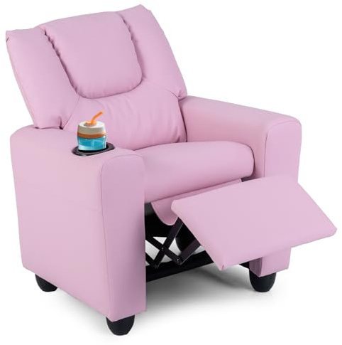 LIFEZEAL 2 in 1 Poltroncina Reclinabile per Bambini, Poltrona Bambinicon con Poggiapiedi Regolabile e Porta Bicchiere, Divano per Bambino Bimba, Ragazzi 3+ Anni, per Camerette e Sala Giochi