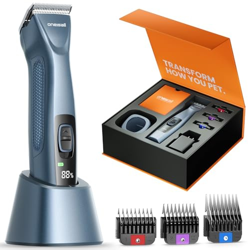 oneisall Pro Cortapelos profesiones para perros para pelo largo enmarañado, Cortapelos de aseo, Maquina de Cortar Pelo Perros, Con batería extraíble y peine de acero carbonizado