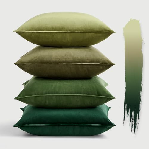 Woaboy 4er Set Samt Kissenbezug 40x40 cm Grün Serie | Weich Dekorativ Umwickelte Kante Kissenhülle Hochwertig Gemütlich Modern Boho für Sofa Wohnzimmer Schlafzimmer Geschenk