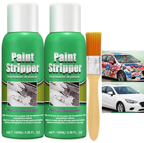 2pc Paint Remover Spray with Brush,Heavy Duty Paint Stripper for Wood,Metal,Concrete&Tiles,Best Paint and Varnish Remover,Non-Damaging Formula,Rust-Proof Paint Removal,Easy to Use,Concentrated Formula