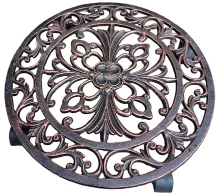 TAIZhiChen Supporto per Piante, Carrello portafiori con Ruote, Robusto, per Balcone, Accessori multifunzionali, Vassoio Rotondo Mobile in Metallo per Piante, Bronzo