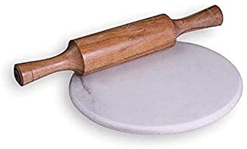 Chakla di marmo pesante bianco di base con Belan/creatore di Roti di marmo/bordo di rotolamento di marmo con il mattarello di legno