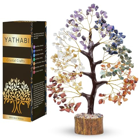 YATHABI Seven Chakra Aura Cleansing Gemstone Tree Ornament Gift Natural Healing Crystal Tree of Love Feng Shui Money Bonsai Home Decor for Wealth and Luck Prosperity Handcrafted (Size 10-12 Inch)