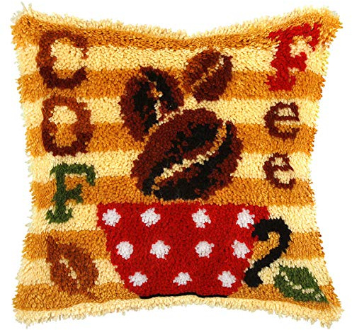 Orchidea Latch Hook Cushion Kit Coffee, 16x16 inch, Assorted