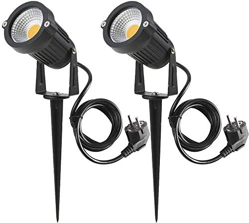 2x Faretti da Giardino LED Faretti per Esterni Bianco Caldo COB 5W 220V con Cavo da 1,5 m