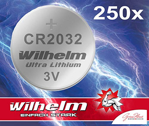 Wilhelm CR2032 Lithium Knopfzellen Batterien 3V CR 2032 – 250 Stück