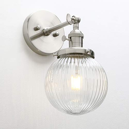 Yosoan Industrial Ribbed Globe Glass Wall Light Fittings, Switched Wall sconces Lighting for Kitchen Island Living Room Bedroom (Brushed)