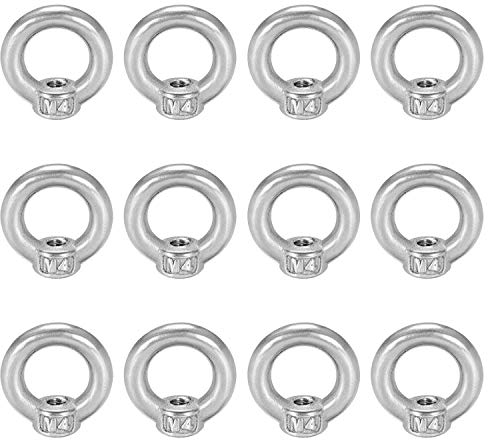 Occhiello di Sollevamento M4 12Pzi Dado di Sollevamento Inox Dado Filettato Femmina Forma di Anello Hardware per Montaggio su Fune, Accessori di Sollevamento, Lucidatura Superficiale, Argento