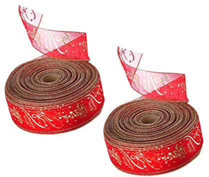 HEALLILY Weihnachtsbänder, 2 Rollen, Stoff mit Draht, Geschenkbox, Geschenkband für Weihnachten DIY Verpacken Handwerk Dekoration (rot)