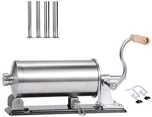 WSHA 6 lbs / 3kg Homemade Sausage Stuffer Horizontal Stainless Steel Filling Machine, Syringe Meat Filler Sausage Maker with 4 Different Nozzles,Stainless Steel Tube