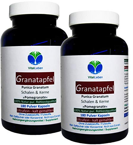 GRANATAPFEL Antioxidans + Ellagsäuren + MultiVitamin + MultiMineral für Durchblutung + Wechseljahre + Hitzewallungen - 360 (2x180) Pulver Kapseln - Natur pur - OHNE ZUSATZSTOFFE. 27050-4