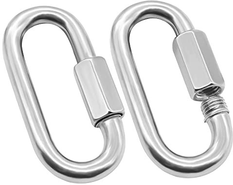 Anvin 2 Pack Quick Link M8 5/16 Inch Heavy Duty Carabiner D Shape Chain Links 1500LB Capacity Repair Utility Links Safety Chain Connector for Camping Outdoor Equipment Locking Hammocks Harness Leash