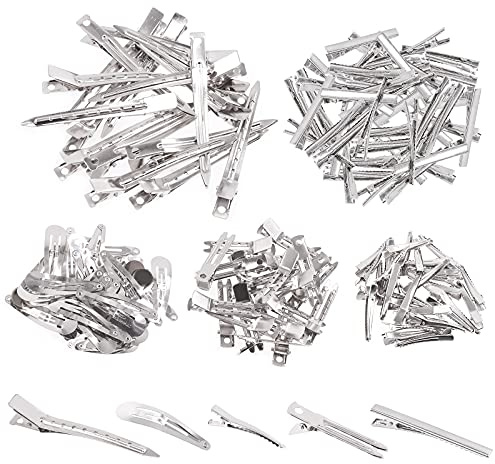 Swpeet 160pcs hårklipp för silikonharts former, 5 mönster Metallhår Barrettes Alligator hårklipp Duck Bill Flat Top Single Prong för att göra akrylharts