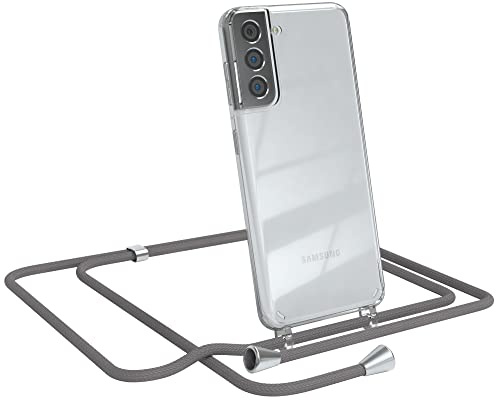 EAZY CASE Handykette kompatibel mit Samsung Galaxy S21 5G Handyhülle mit Umhängeband, Handykordel mit Schutzhülle, Silikonhülle, Hülle mit Band, Stylische Kette mit Hülle für Smartphone, Anthrazit