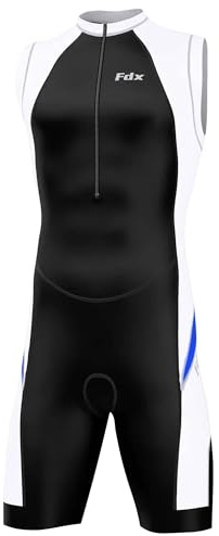 FDX Men's Triathlon Tri Suit Padded Compression Short Sleeve Race Suit | Train and race in a padded tri suit with compression support, quick drying fabric and a streamlined fit for swim, bike & run.