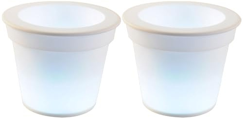 Solar LED Blumenkübel Blumentopf Blumentopf leuchtend Solar Blumentopf Beleuchtung, weiß satiniert, Akku LED neutralweiß, H 19 cm, 2er Set