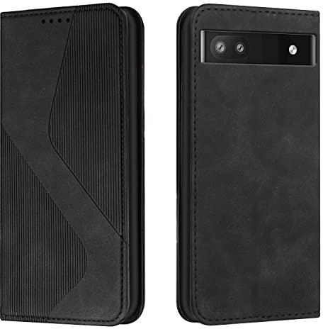 Mo-Somnus Kompatibel mit Google Pixel 6A Hülle, Magnet PU Leder Flip Wallet Case Tasche Handyhülle, Stoßfeste Schutzhülle Google Pixel 6A Brieftasche Klapphülle mit [Kartenfächer] (Schwarz)