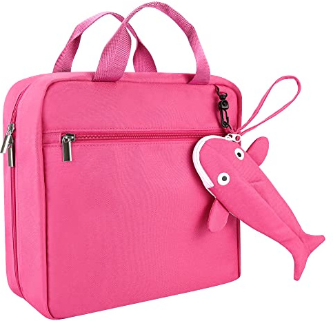 Annmore Tasche für Tiptoi Stift und Bücher, mit Abnehmbar Hai Beutel, Rosa | Platz für 10 bis zu 12 Bücher, Fächer für Tiptoi Puzzle, Tragegriff, 30x28x10cm