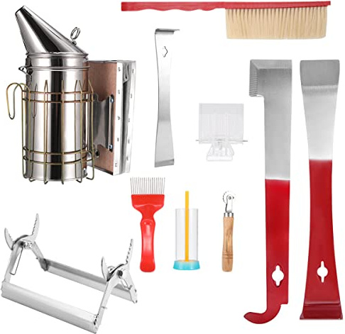 SDYGDB 10 Pcs Beekeeping Tool Kit Beekeeping Equipment Beehive Tool with Bee Smoker Bee Brush Hive Tool Bee Catcher and More Bee Supplies for Beginners and Professional Beekeepers