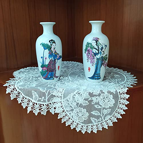 6 Stück Spitzendeckchen Spitze Untersetzer Runden Blumen-Form Matte Tischset Platzsets Tisch Vollhäkel Deckchen Cup Coasters für Esszimmer Küche Bankett Hochzeit Deko 35cm,Narzisse