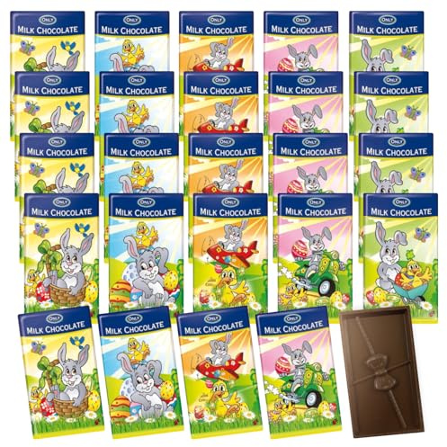 25x 15g Oster Schokotäfelchen Set I 375g Milchschokolade Tafeln im Osterdesign I Ostergeschenke Kinder und Erwachsene I Osterkorb Suessigkeiten I Osternest Schokolade