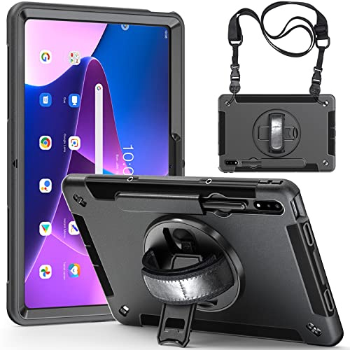 LOXO CASE Hülle für Lenovo Tab P12 Pro 12.6 Zoll (TB-Q706F TB-Q706Z), Militärische Stoßfeste Robust Panzerhülle mit 360 Grad Drehbarer Ständer, Handschlaufe, Schultergurt