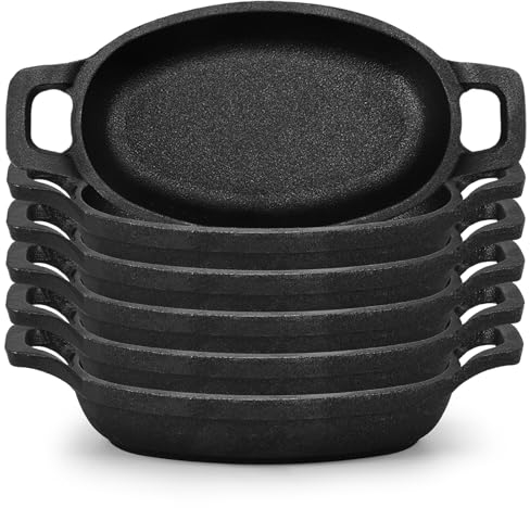 Uiifan 6 Pieces Mini Cast Iron Skillet Set, Individual Serving Oven & Stovetop Pans for Baking, Roasting, Grilling & Appetizers for Parties, Restaurants & Home Kitchens