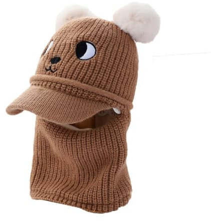 Vobozeany Baby Schlupfmütze Kinder Mädchen Jungen Wintermütze Warm Niedlich mit Bommel Fleece Liner Schalmütze Strickmütze Beanies Mütze und Schal Set 1-6 Jahren