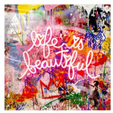 Banksy-Kunstwerk, Leinwandgemälde, Graffiti-Kunst, Life is Beautiful, Poster, Drucke, Wandkunst, Bilder für Wohnzimmer, Heimdekoration, 80 x 80 cm, rahmenlos