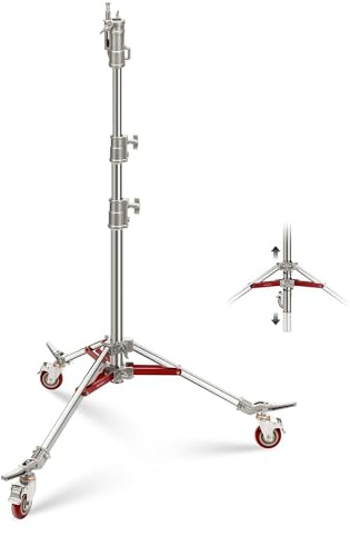NEEWER ST240SS - Soporte de luz de Acero Inoxidable Resistente con Ruedas, Receptor Junior de 1-1/8 Pulgadas, Perno de bebé de 5/8 Pulgadas, Carga máxima de 75 Libras, Soporte de Ruedas Junior de 7.9