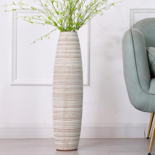 Leewadee Jarrones Decorativos Grandes - Floreros Altos Modernos para Flores O Pampas, 65 cm, White Wash, Resina