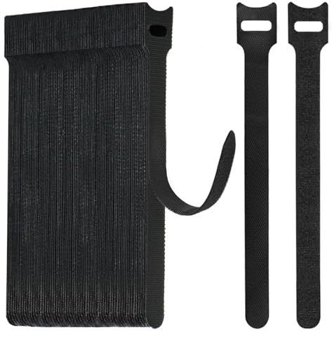 WSZJINB 70pcs Reusable Cable Ties 15cm Long, Black Adjustable Hook and Loop Wire Tidy Straps for Cable Management, Organiser