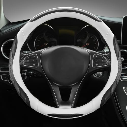 Lenkradbezug mit atmungsaktiven Löchern, Massage-Pellets für Auto, SUV, LKW, Van, Universalgröße für 38 cm Durchmesser, Weiß und Schwarz