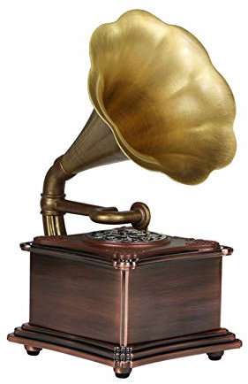 ROLTIN Caja de música Mini Vintage Retro Estilo clásico Fonógrafo Forma de gramófono Altavoz estéreo Sistema de Sonido Caja de música Audio de 3,5 mm Diente Azul 4.2 Entrada Auxiliar/Micro SD/Unida