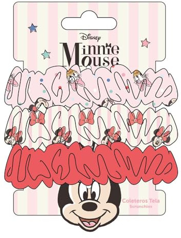 Disney Minnie Mouse Hair Scrunchies for Girls and Women, Non-Slip and Soft Ponytail Holder - 3 Scrunchies Set (2 Printed, 1 Solid Colour)