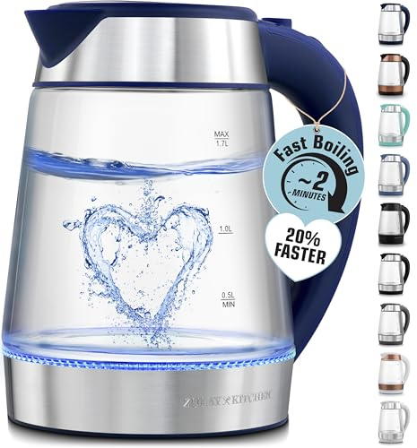 Zulay Kitchen Fast Boiling Electric Water Kettle - 1.7L, 1500W, Auto Shut-Off for Overboil & Boil Dry Protection, Cool-Touch Handle, 360° Base - Rapid Teapot Boiler For Coffee & Tea - Navy