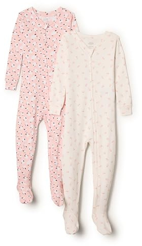Amazon Essentials x Sofia Grainge Unisex Baby und Kinder Eng anliegender Pyjama aus Baumwolle mit Fuß, 2er-Pack