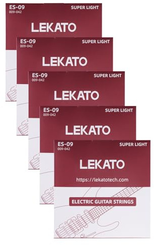 LEKATO Corde per chitarra elettrica in acciaio esagonale nichelato con rivestimento nano, 6 corde, confezione da 5/10 (5 confezioni, Super leggera 9-42)