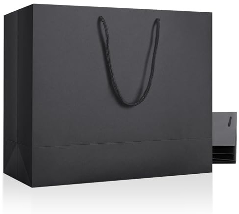 Xloey Große schwarze Geschenktüten, 3 Stück, 43,2 x 14 x 32 cm, große Geschenktüten mit Griffen, schwarze Tasche für Geschenke, Kraftpapier-Einkaufstasche, für Weihnachten, Hochzeit, Geburtstag,