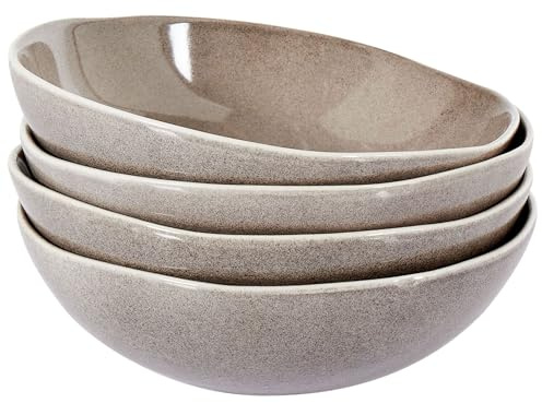 Conjunto de 4 platos hondos cuenco para pasta de gres caolín artesanal acabado esmalte reactivo gris Costmary
