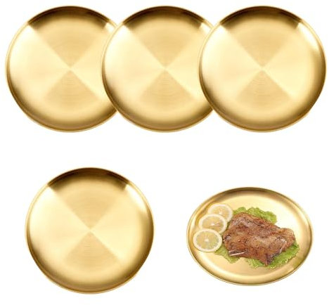 ZHYUAN 4 pièces 20cm Plats ronds en acier inoxydable,Plats de Service en Inox,Plat de service rond,Assiettes rondes en acier inoxydable,Pour camping,pique-nique,randonnée,cuisine,fête