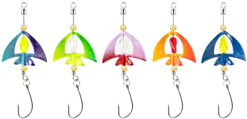 Öringspinner set 5 stycken fiske paljetter roterande paljetter set, metall spinner bete kit realistisk UV-förstärkt reflektion roterande bete för öring abborre lax