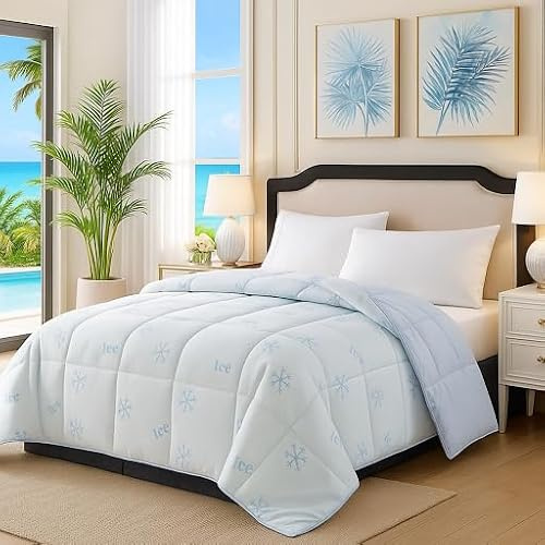 SAMPUR Couette légère spéciale été | 300 g/m² | Anti-Transpiration | Fibres Ice Cool rafraîchissantes | Lavable (240x260 cm)