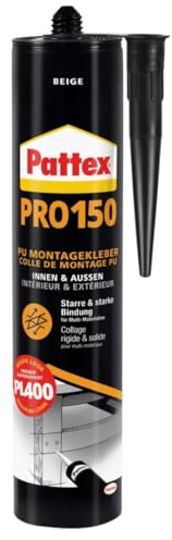 Colle de montage PRO150 Beige - Colle polyuréthane à durcissement rapide en 2 minutes, imperméable D4, haute résistance finale, ponçable et recouvrable, intérieur & extérieur, pour bois, métal